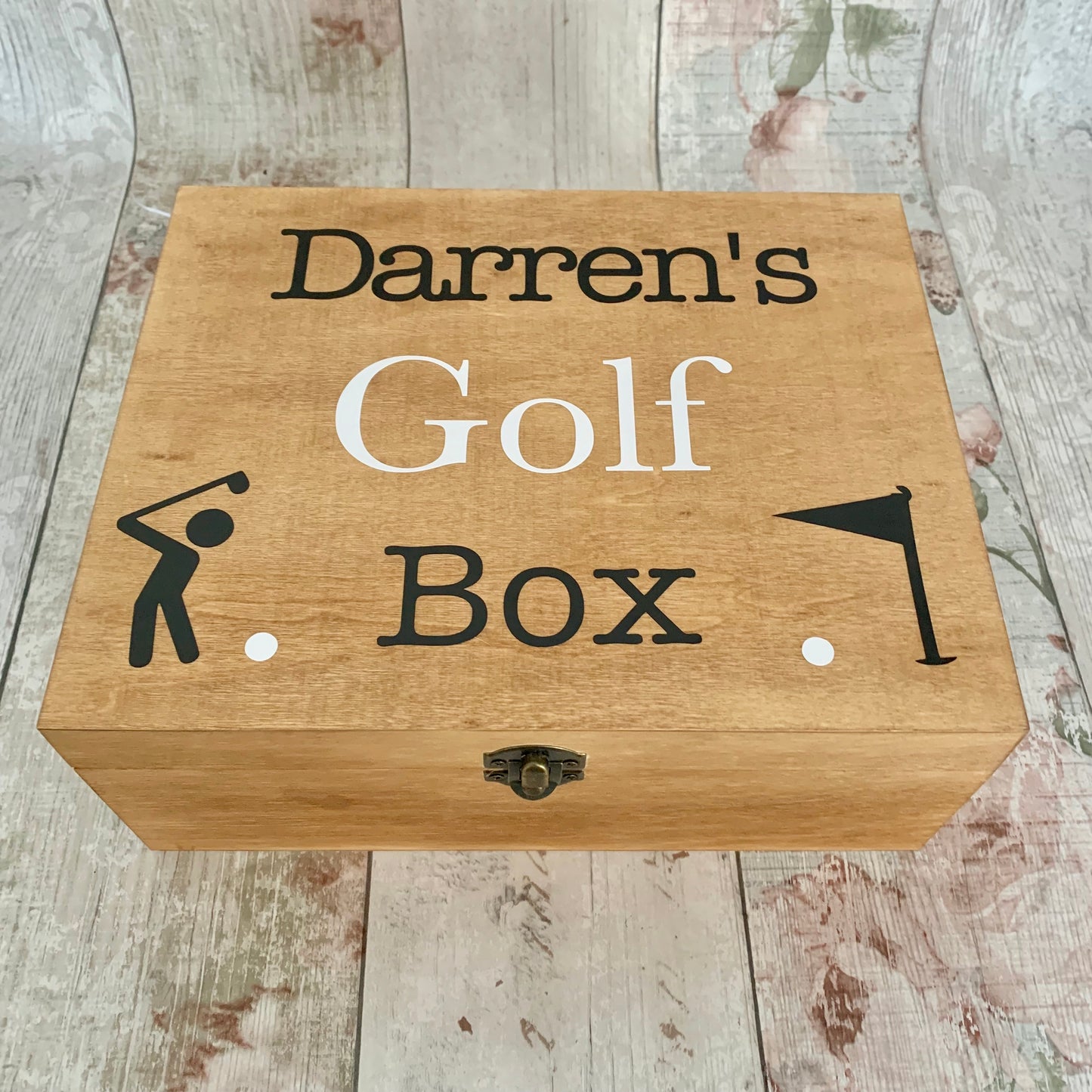 Personalised Wooden Golf Accessories Box | Custom Golf Gear Storage