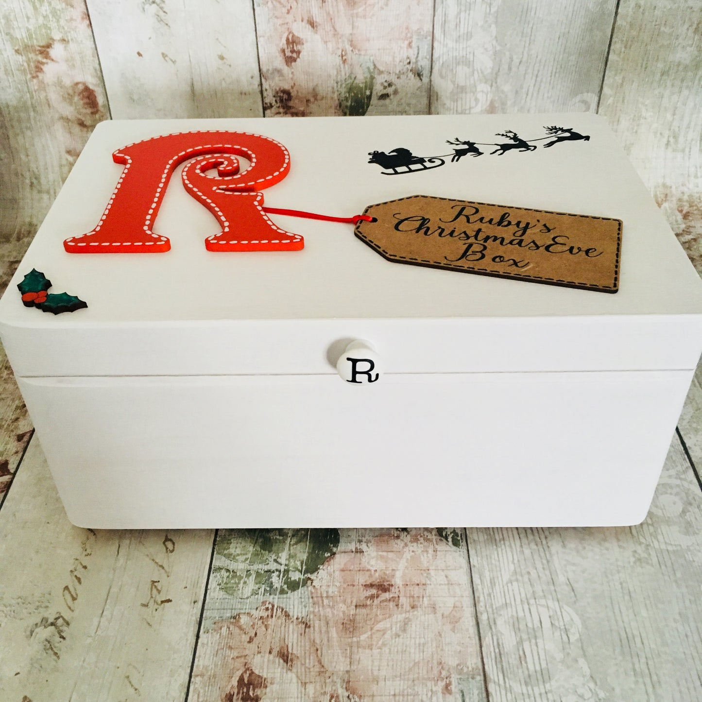 White Personalised Wooden Christmas Eve Box with Optional Poem