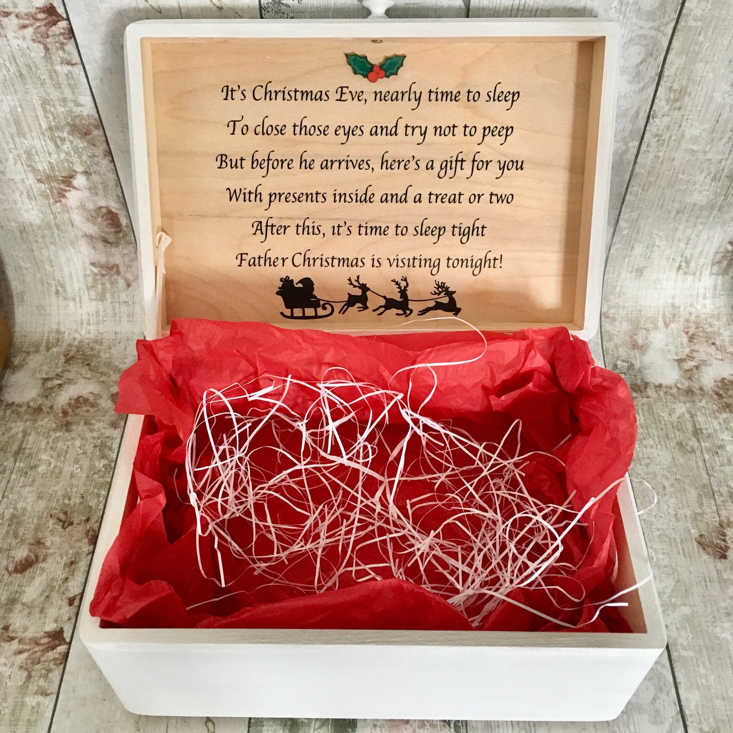 White Personalised Wooden Christmas Eve Box with Optional Poem