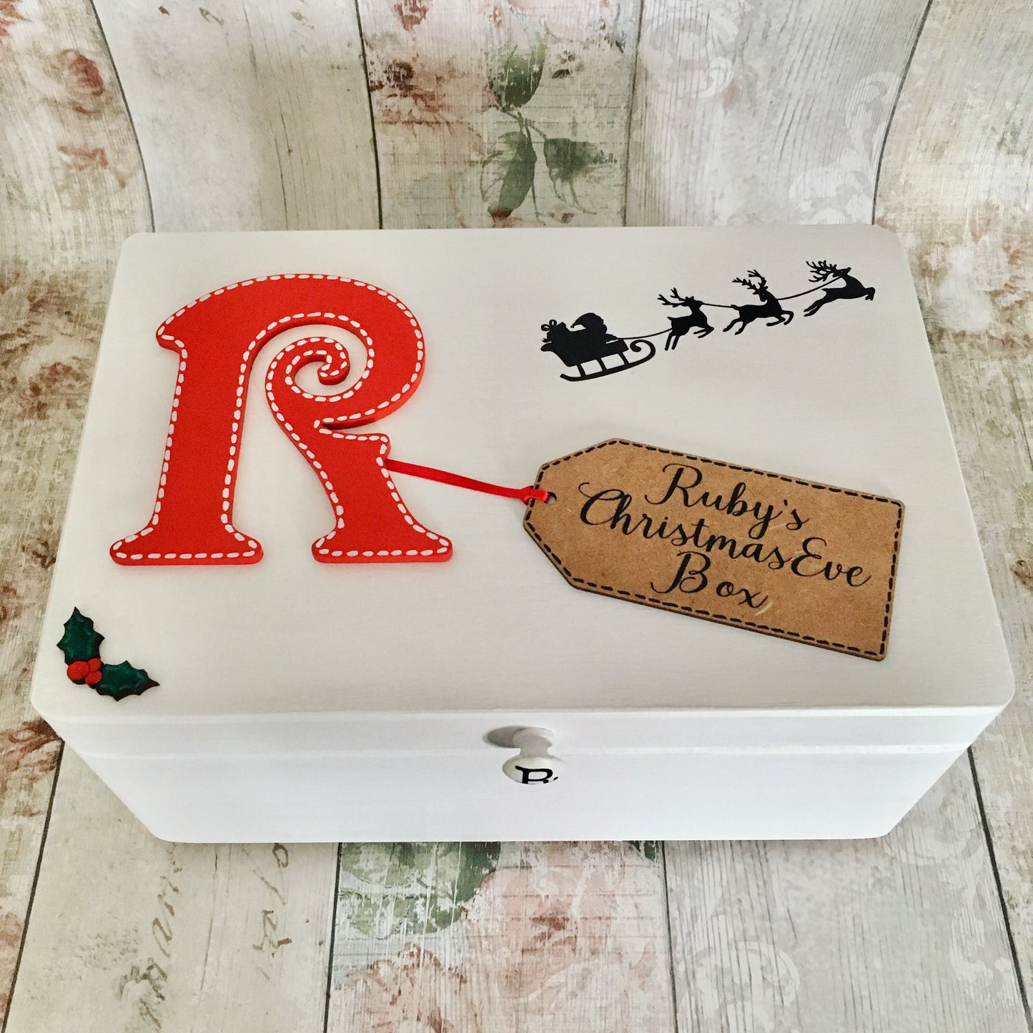 White Personalised Wooden Christmas Eve Box with Optional Poem